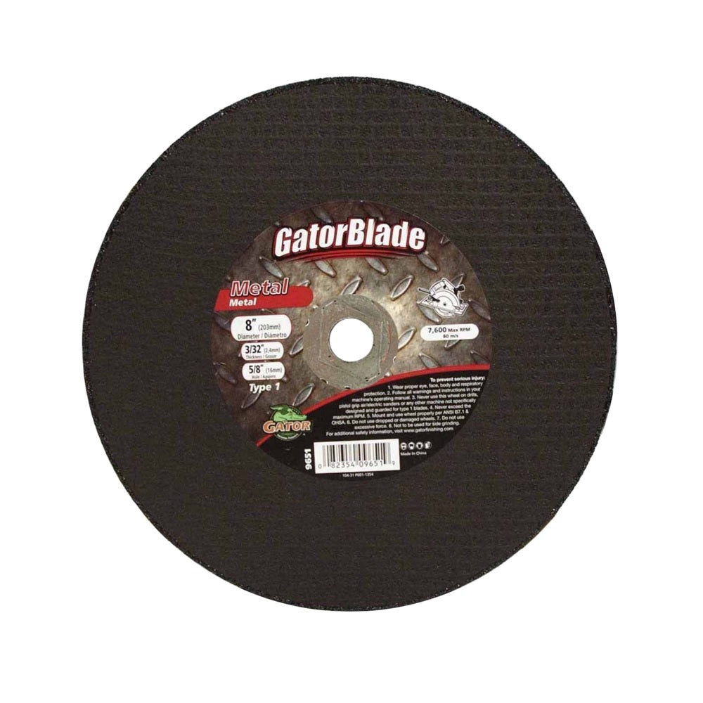 Gator 9651 Cut-Off Wheel, Metal, 8 Inch X 3/32 Inch