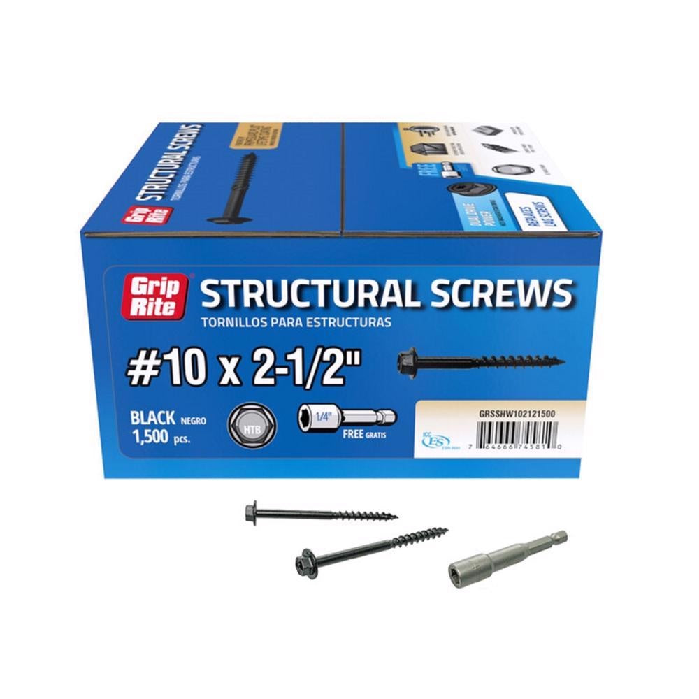 Grip-Rite GRSSHW102121500 Hex Washer Head Structural Screws, 2-1/2 Inch