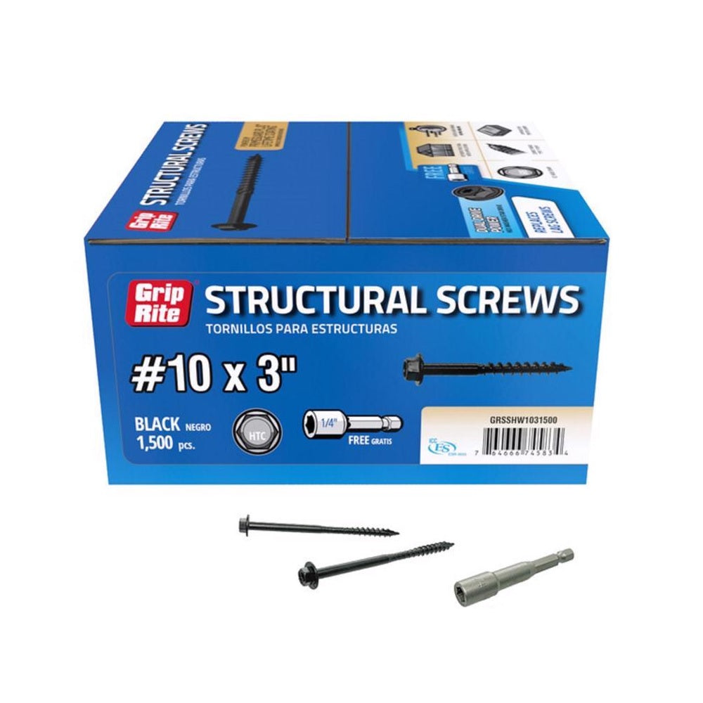 Grip-Rite GRSSHW1031500 Hex Washer Head Structural Screws, 3 Inch