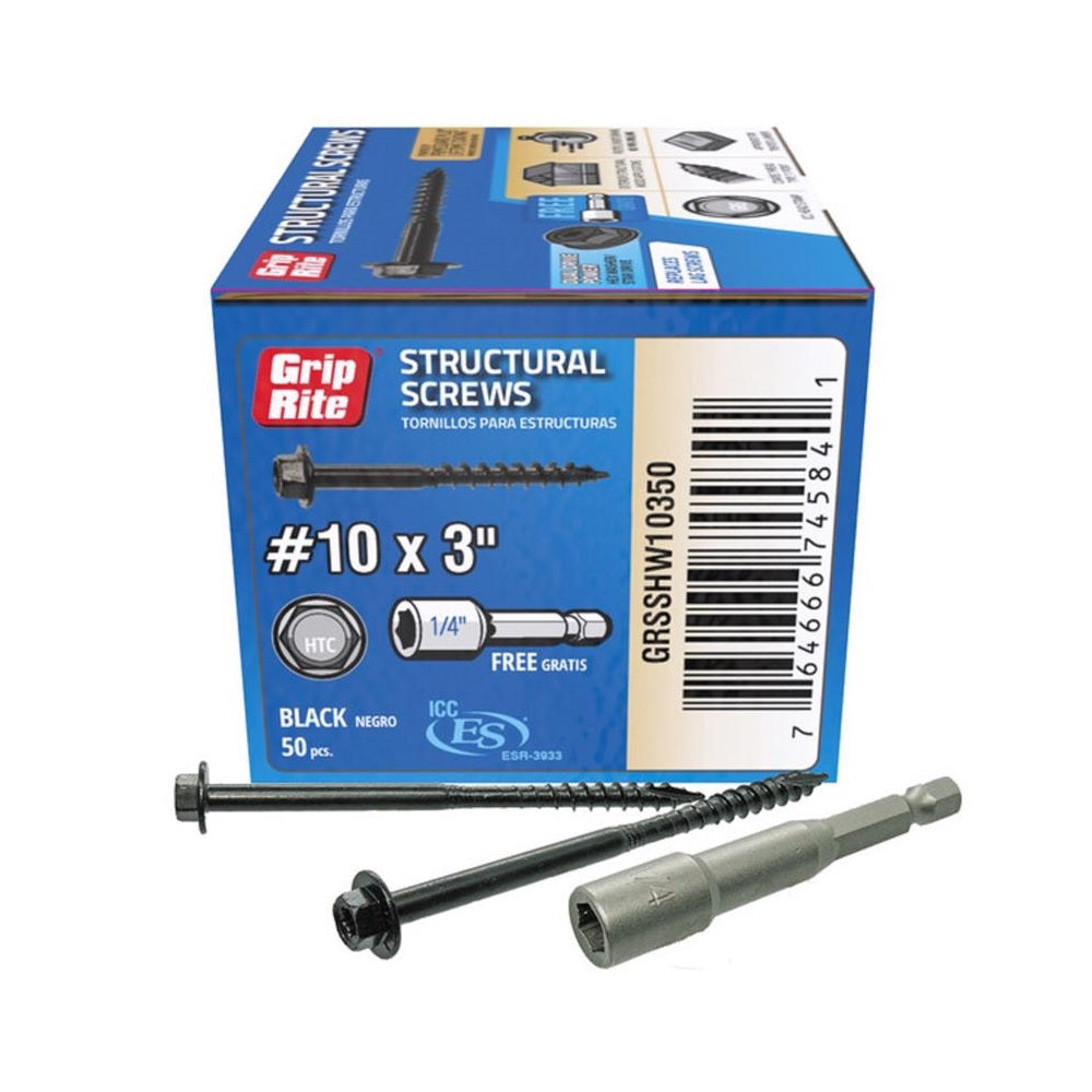 Grip-Rite GRSSHW10350 Hex Washer Head Structural Screws, 3 Inch