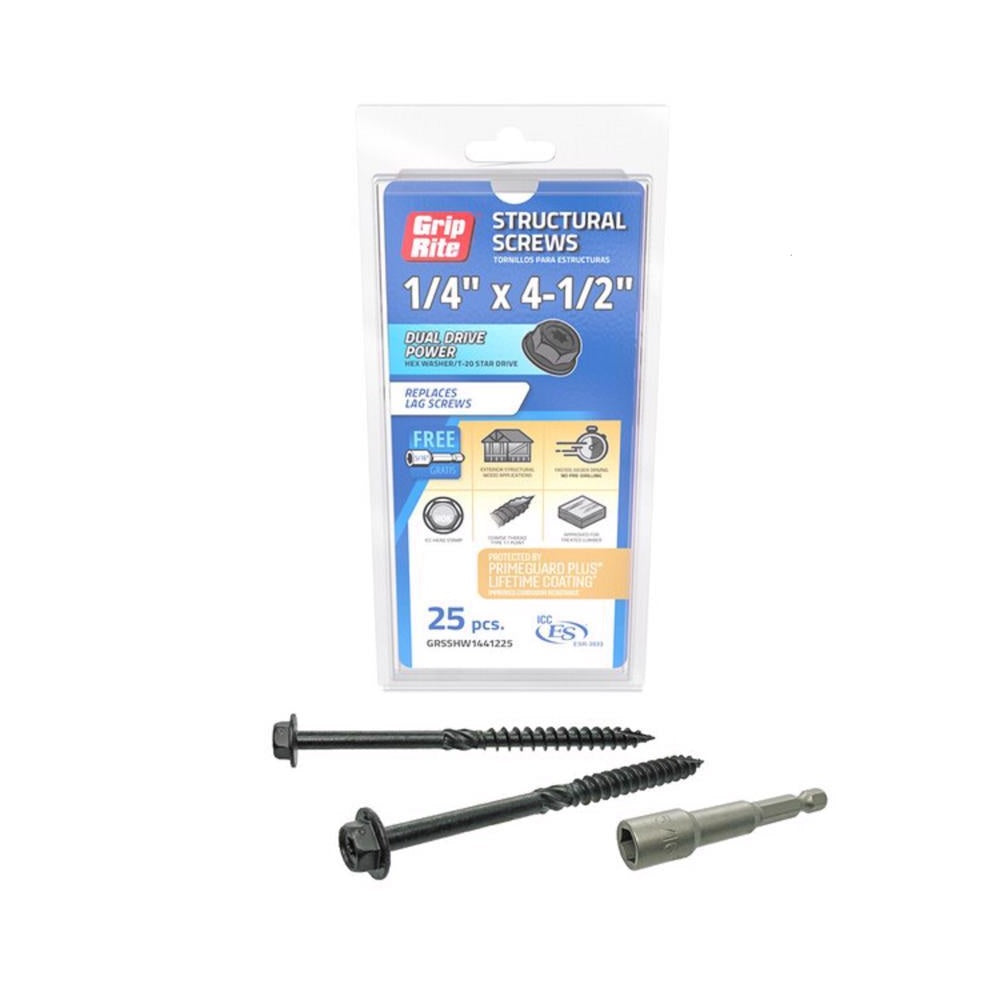 Grip-Rite GRSSHW1441225 Hex Washer Head Structural Screws, 4-1/2 Inch