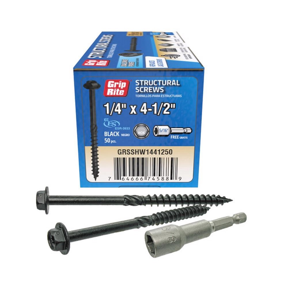 Grip-Rite GRSSHW1441250 Hex Washer Head Structural Screws, 4-1/2 Inch