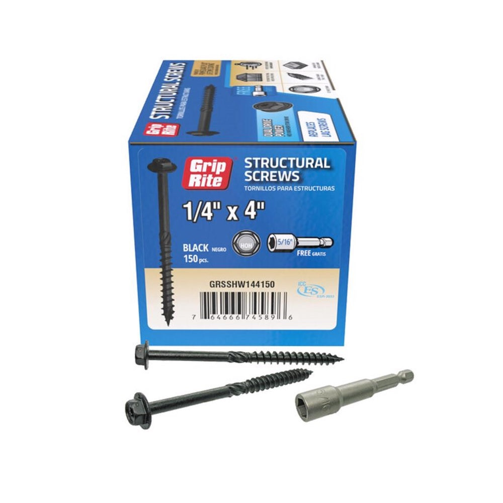 Grip-Rite GRSSHW144150 Hex Washer Head Structural Screws, 4 Inch