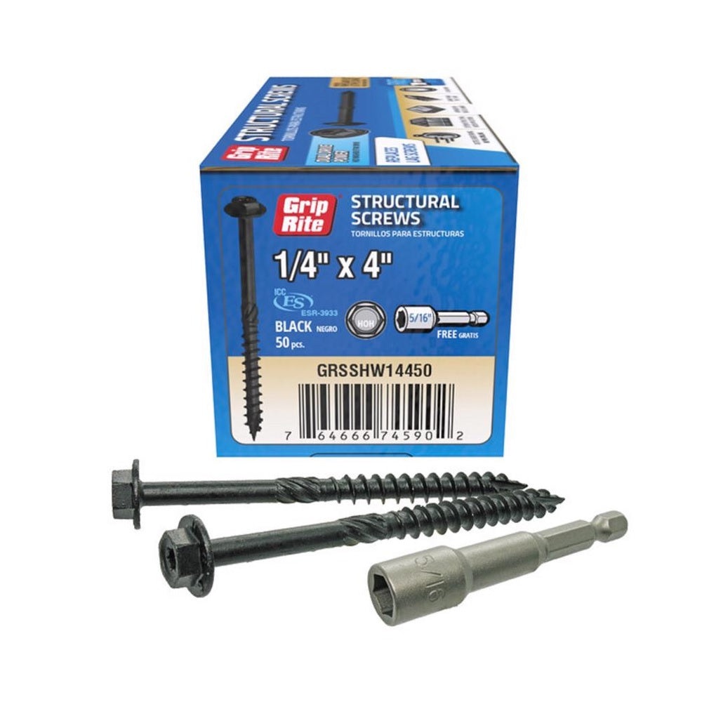 Grip-Rite GRSSHW14450 Hex Washer Head Structural Screws, 4 Inch