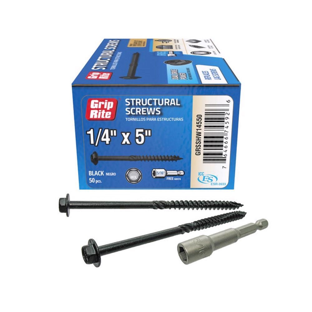 Grip-Rite GRSSHW14550 Hex Washer Head Structural Screws, 5 Inch
