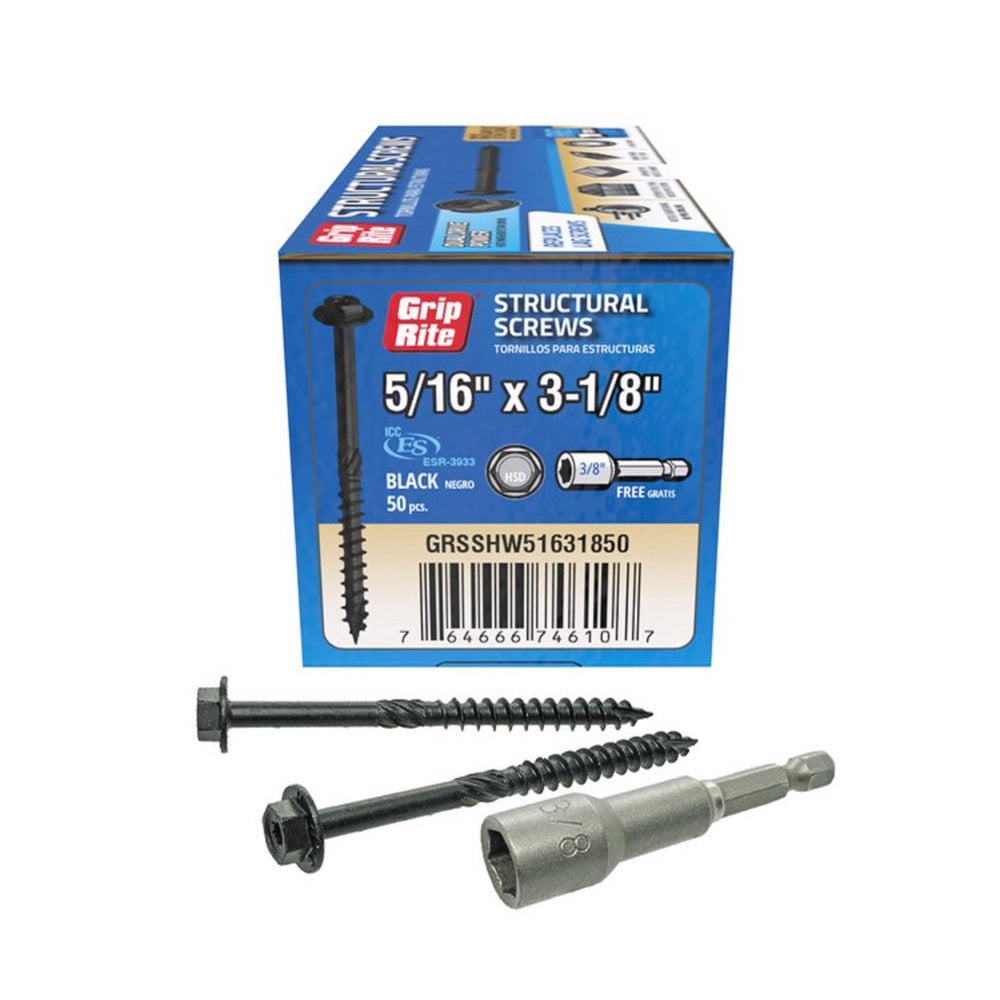 Grip-Rite GRSSHW51631850 Hex Washer Head Structural Screws, 3-1/8 Inch
