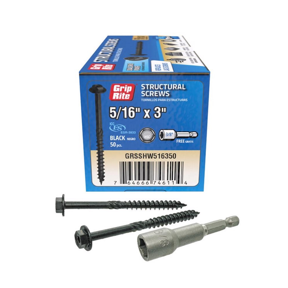 Grip-Rite GRSSHW516350 Hex Washer Head Structural Screws, 3 Inch