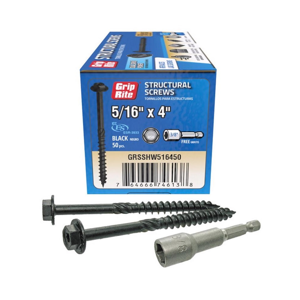 Grip-Rite GRSSHW516450 Hex Washer Head Structural Screws, 4 Inch