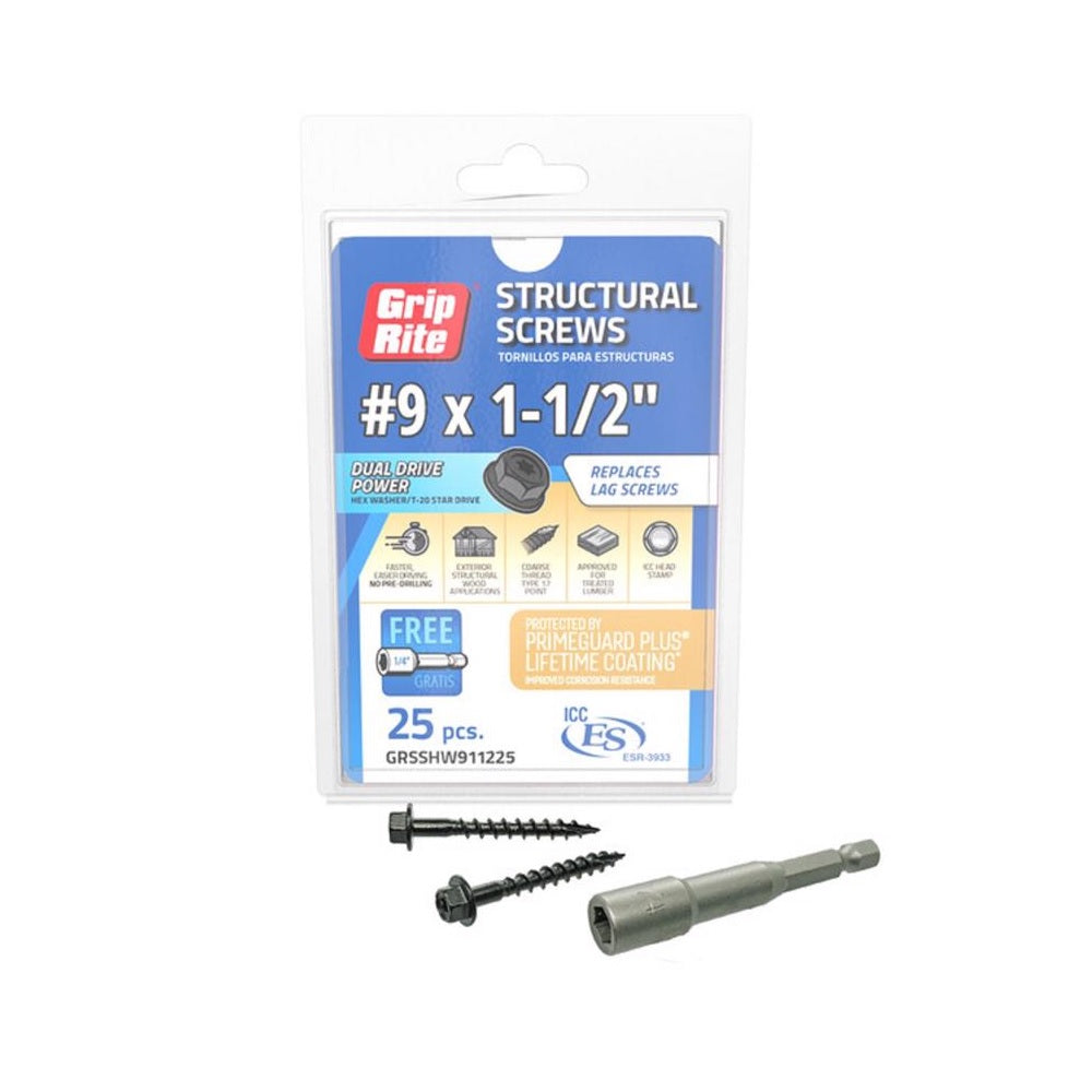 Grip-Rite GRSSHW911225 Hex Washer Head Structural Screws, 1-1/2 Inch