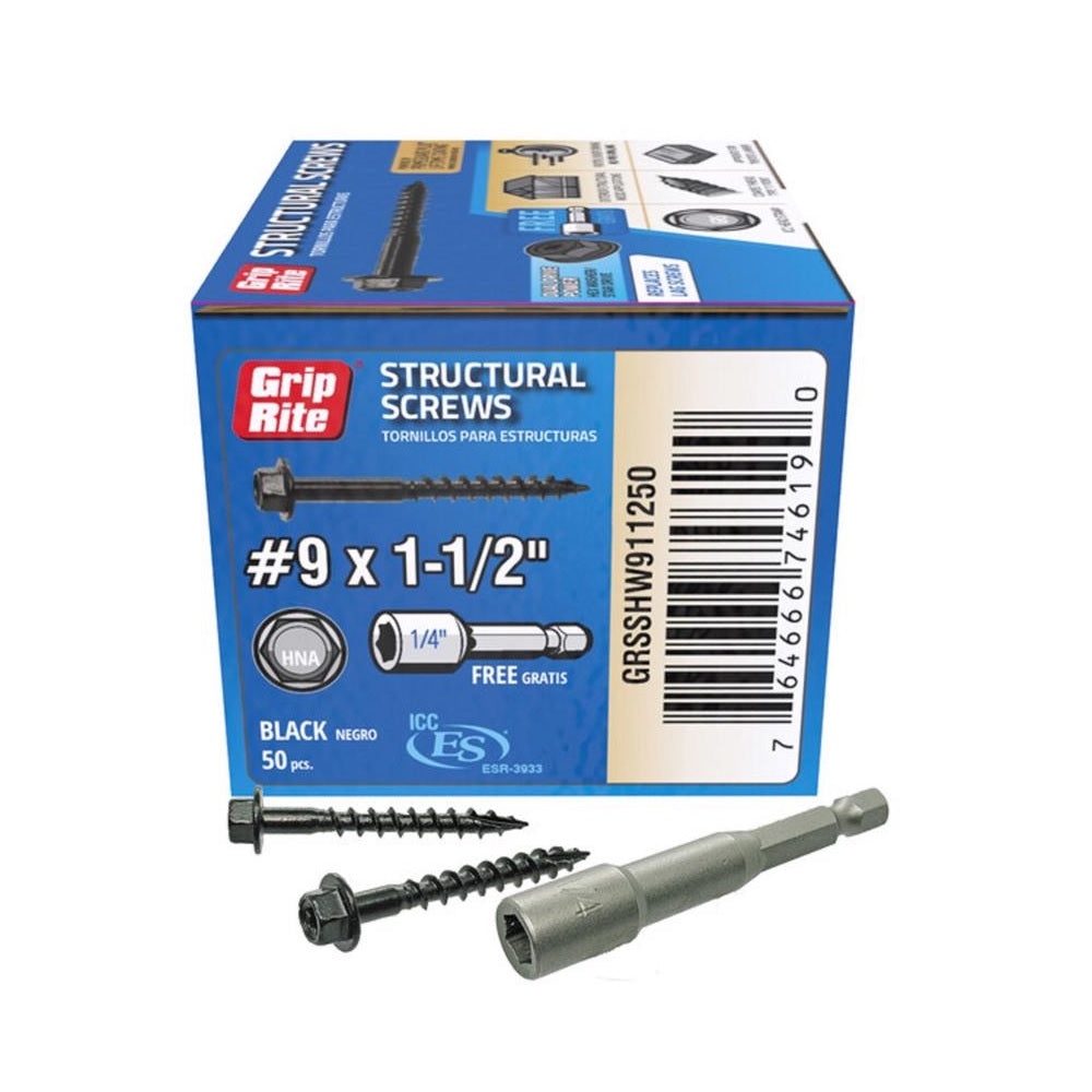 Grip-Rite GRSSHW911250 Hex Washer Head Structural Screws, 1-1/2 Inch