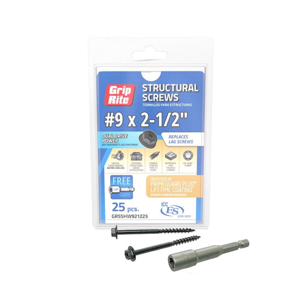 Grip-Rite GRSSHW921225 Hex Washer Head Structural Screws, 2-1/2 Inch