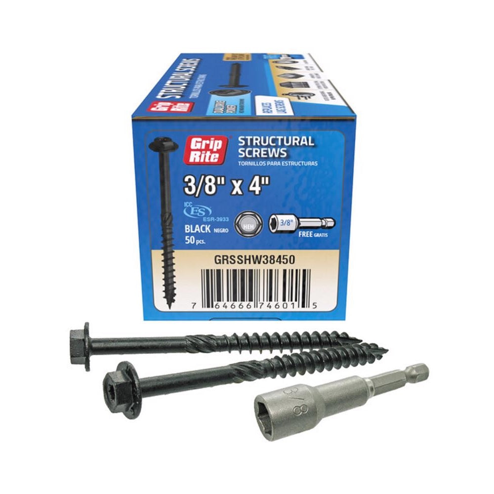 Grip-Rite GRSSHW38450 Hex Washer Head Structural Screws, 4 Inch