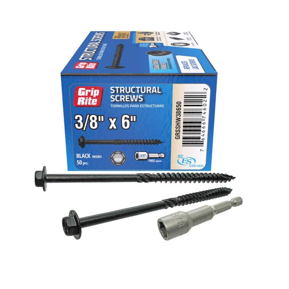 Grip-Rite GRSSHW38650 Hex Washer Head Structural Screws, 6 inch