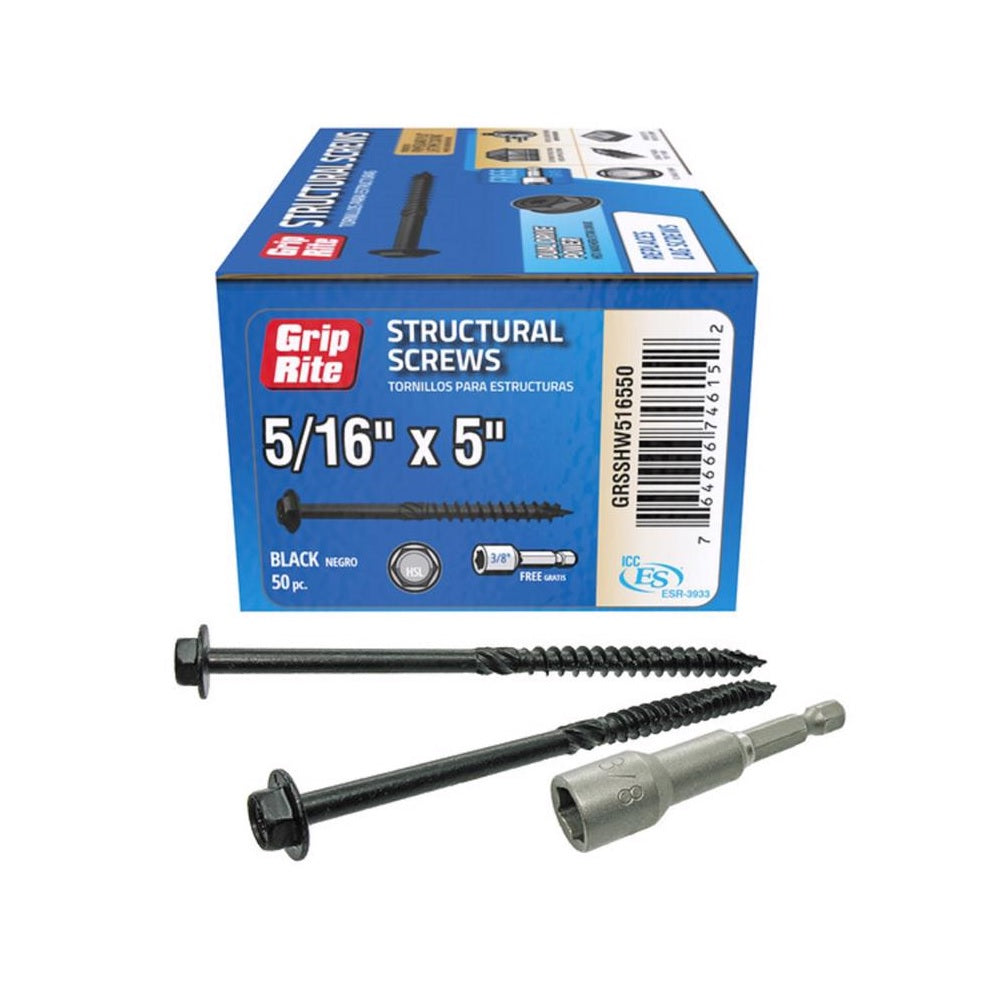 Grip-Rite GRSSHW516550 Hex Washer Head Structural Screws, 5 Inch