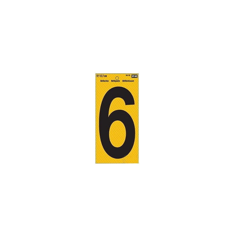 HY-KO RV-75/6 Reflective Self-Adhesive Number 6 Sign, 5 inch, Vinyl