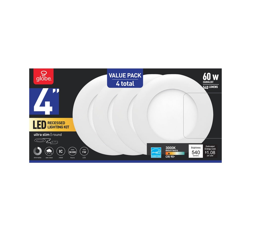 Globe 91495 LED Recessed Lighting Kit, White, 4"