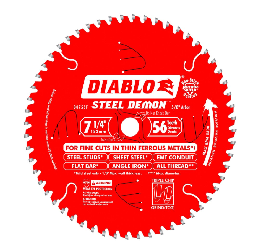 Diablo D0756F Steel Demon Circular Saw Blade, Carbide