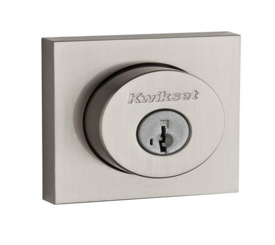 Kwikset 158SQT-15S Halifax Square Single Cylinder Deadbolt,  Satin Nickel