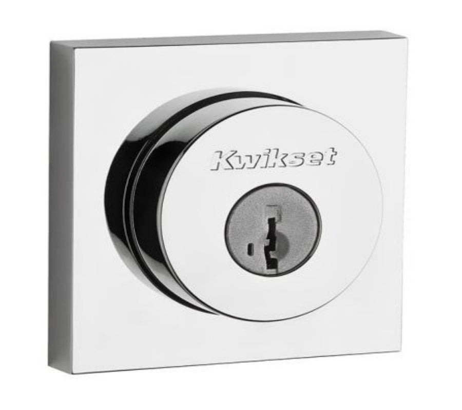 Kwikset 158SQT-26 Halifax Square Single Cylinder Deadbolt, Bright Chrome