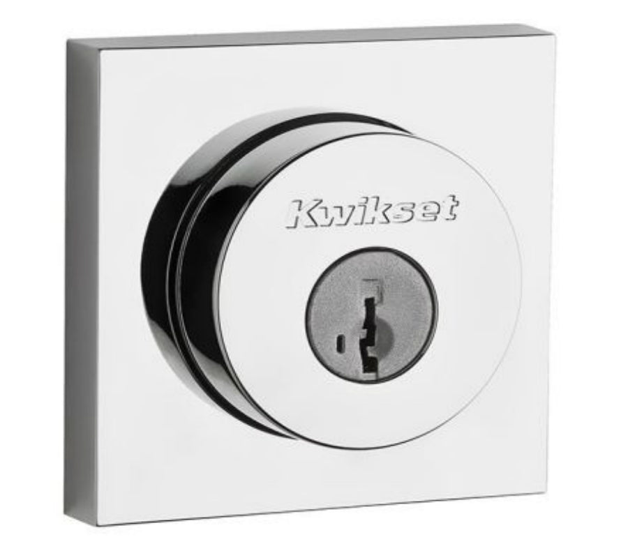 Kwikset 158SQT-26S Halifax Square Single Cylinder Deadbolt, Bright Chrome