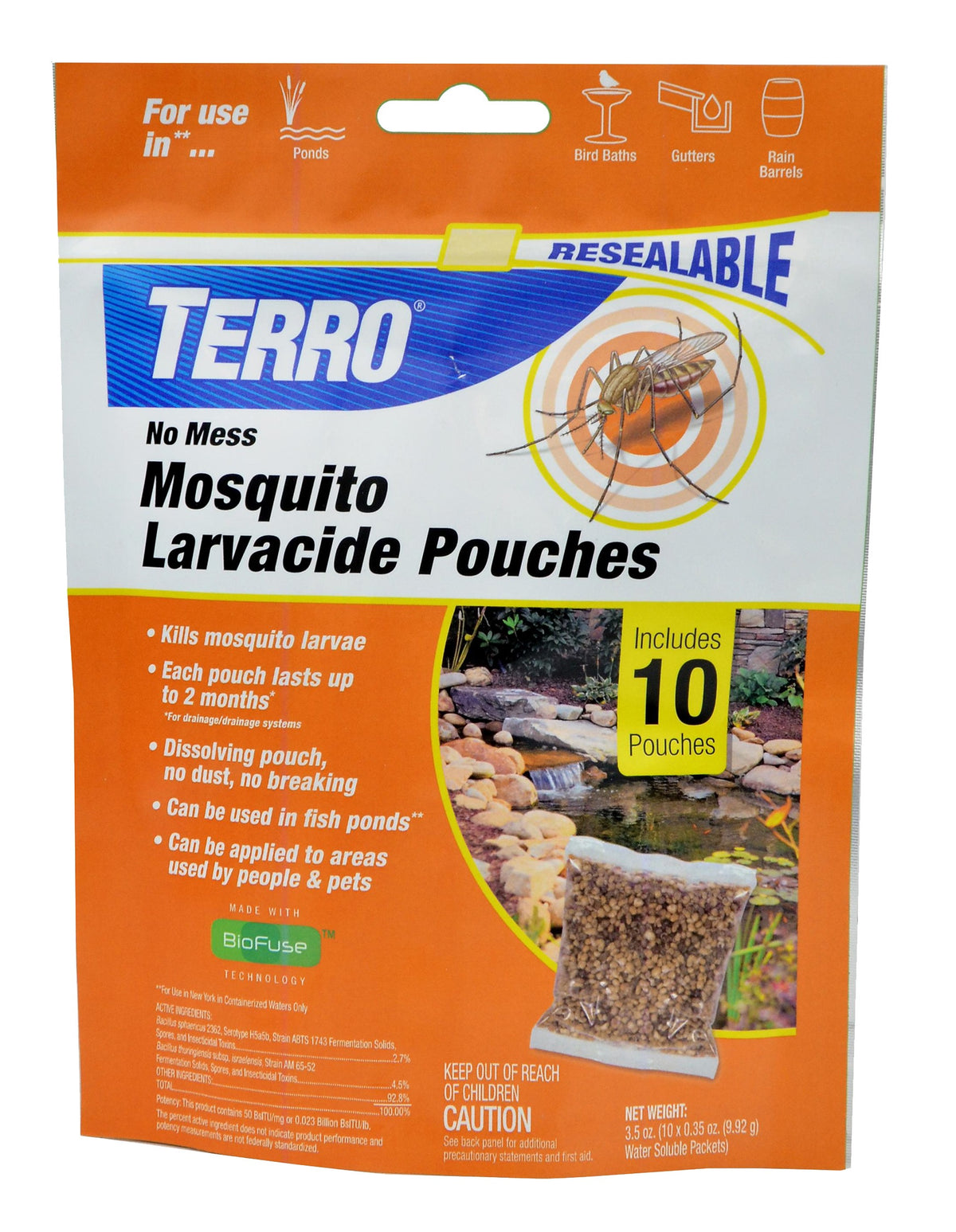 Terro T1210 Mosquito Larvacide Pouches, 10 Pouches
