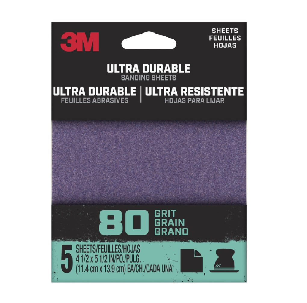 3M 1/4SHT5PK80 Ultra Durable 1/4 Sheet Sandpaper