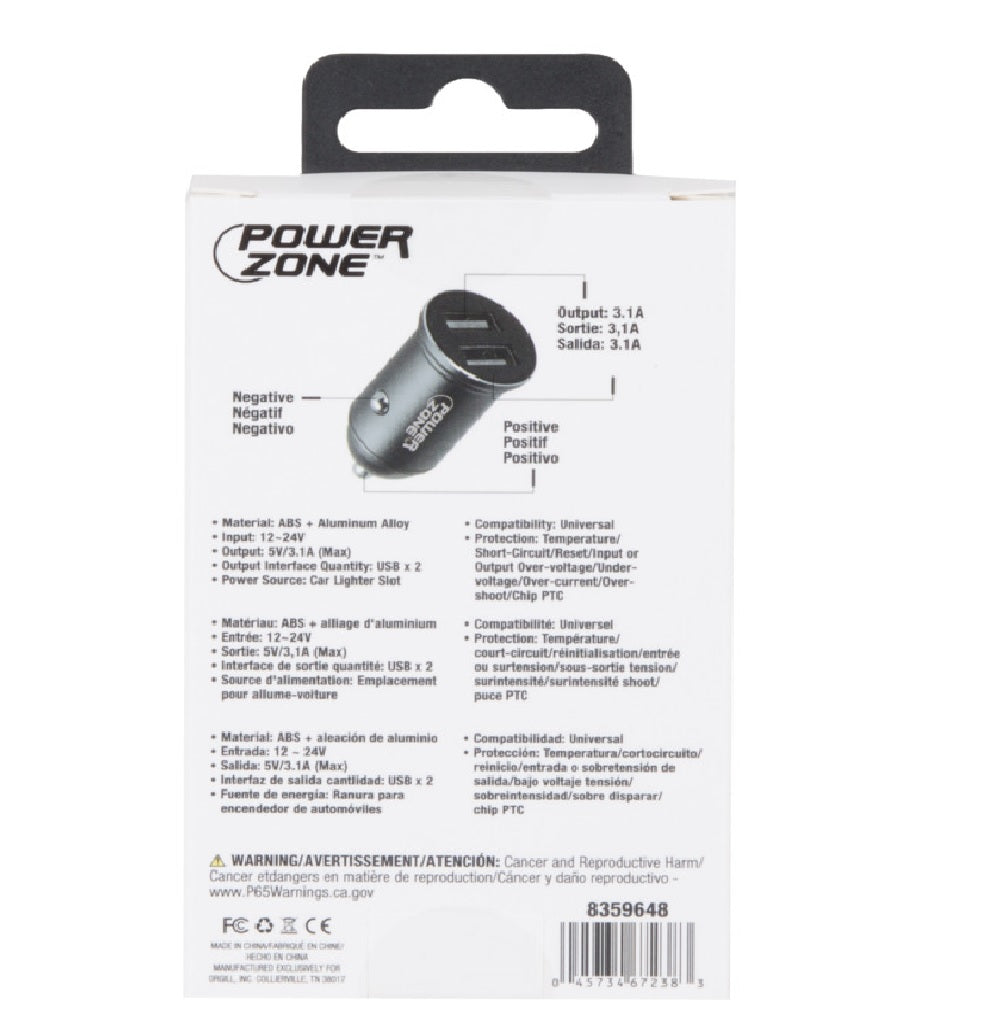 Powerzone KL-065CU Dual USB Car Charger, Aluminium Alloy