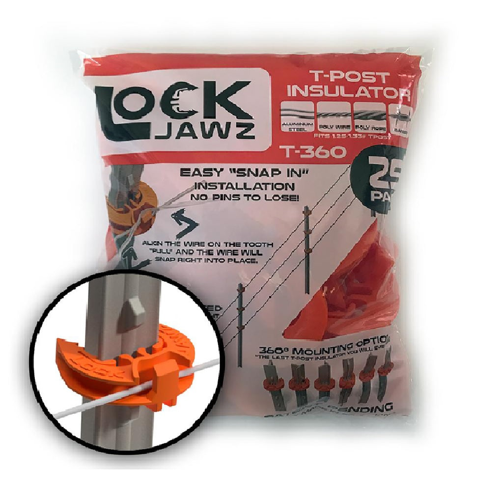 LockJawz T-360 ORANGE T-Post Fence Insulator, Orange