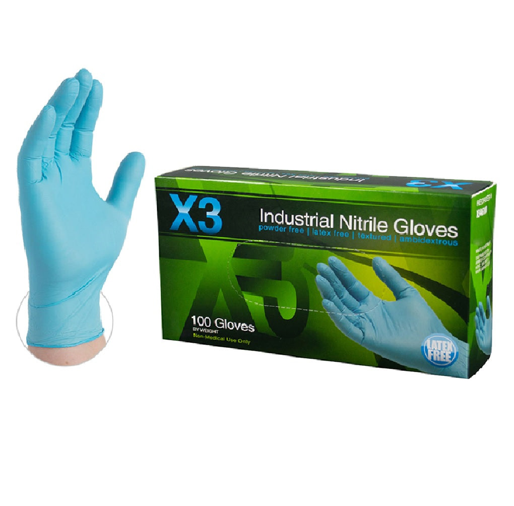 Ammex X349100 X3 Disposable Gloves, Nitrile