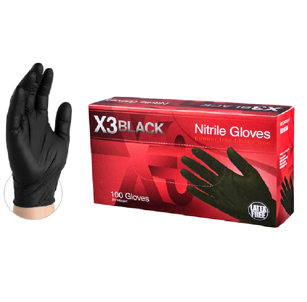 Ammex BX344100 X3 Disposable Gloves, Nitrile