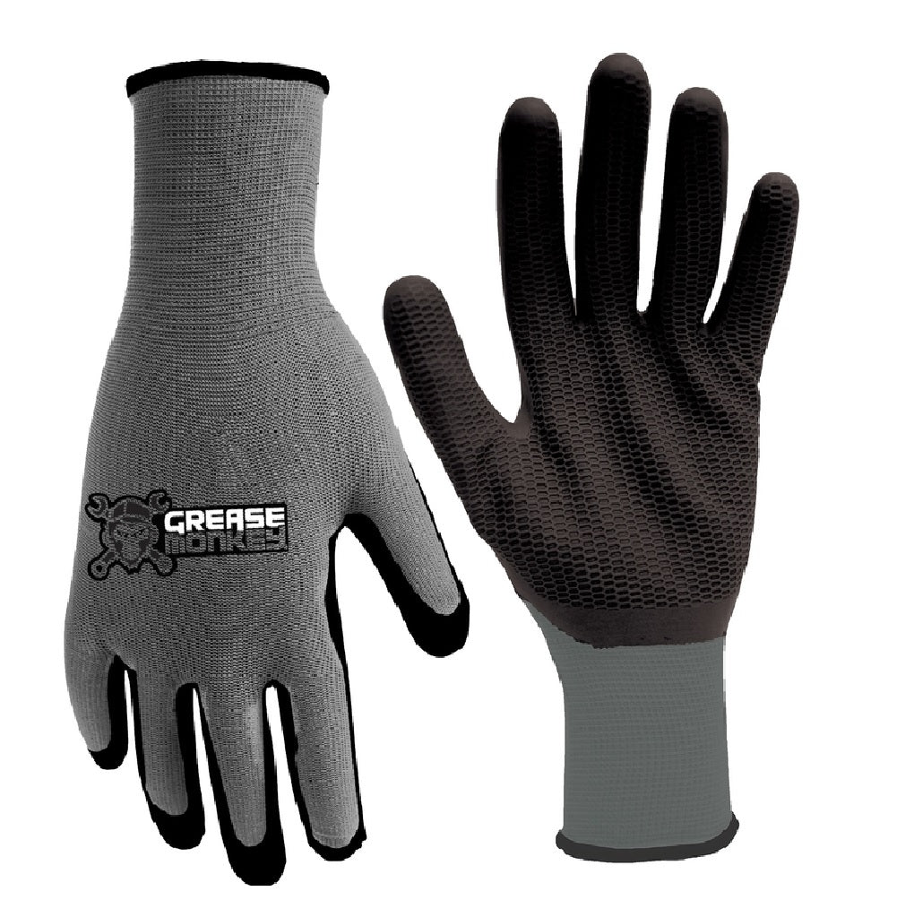 Grease Monkey 25547-26 Honeycomb Dipped Gloves, Black/Grey, L