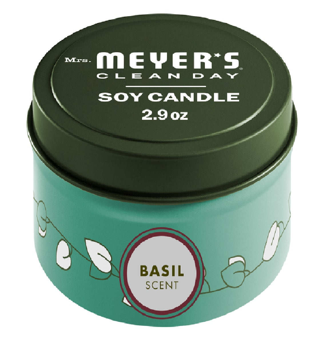 Mrs. Meyers 11309 Basil Tin Candle, White