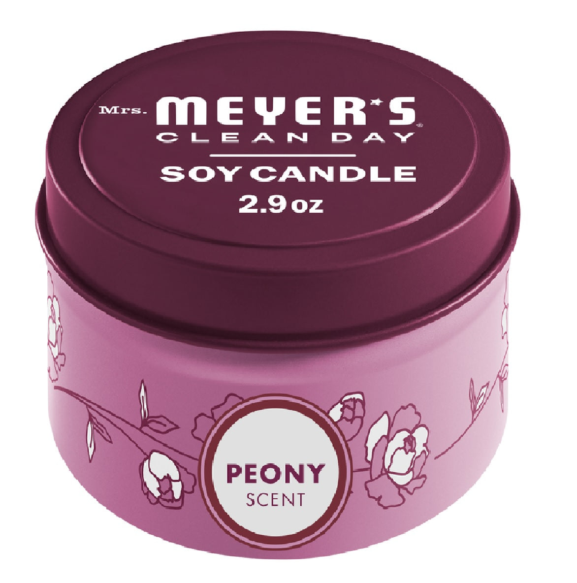 Mrs. Meyers 11456 Peony Tin Candle, White