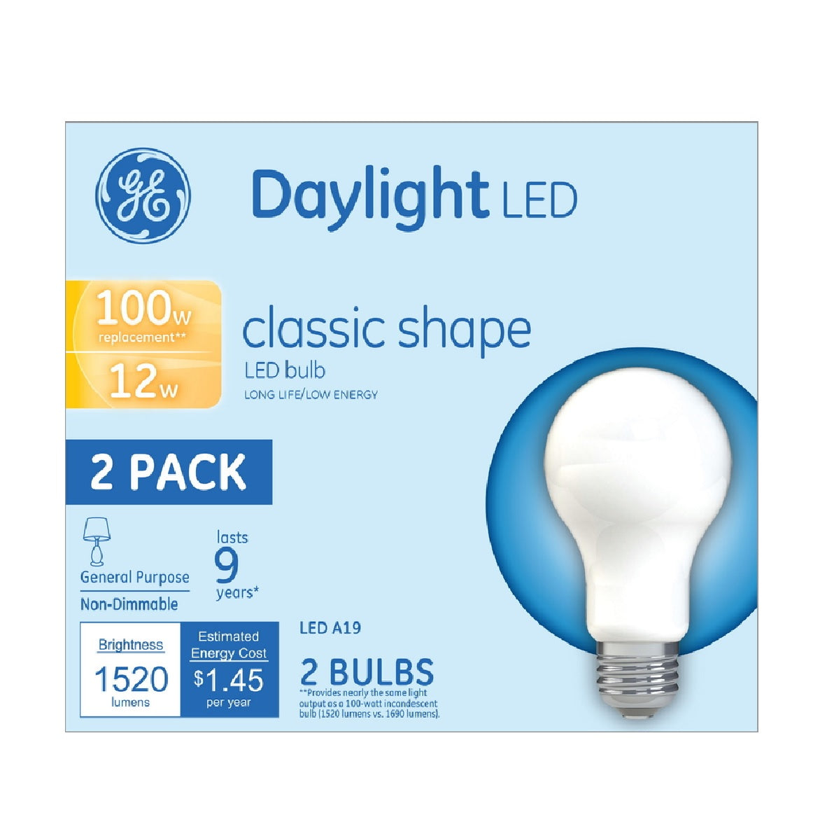 GE Lighting 93109193 A19 LED E26 (Medium) Bulb, White