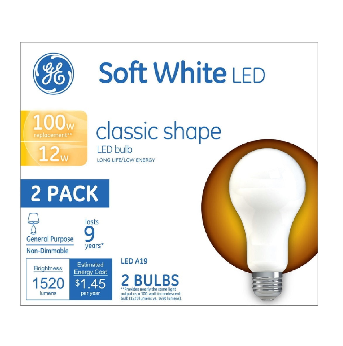 GE Lighting 93109188 A19 LED E26 (Medium) Bulb, White