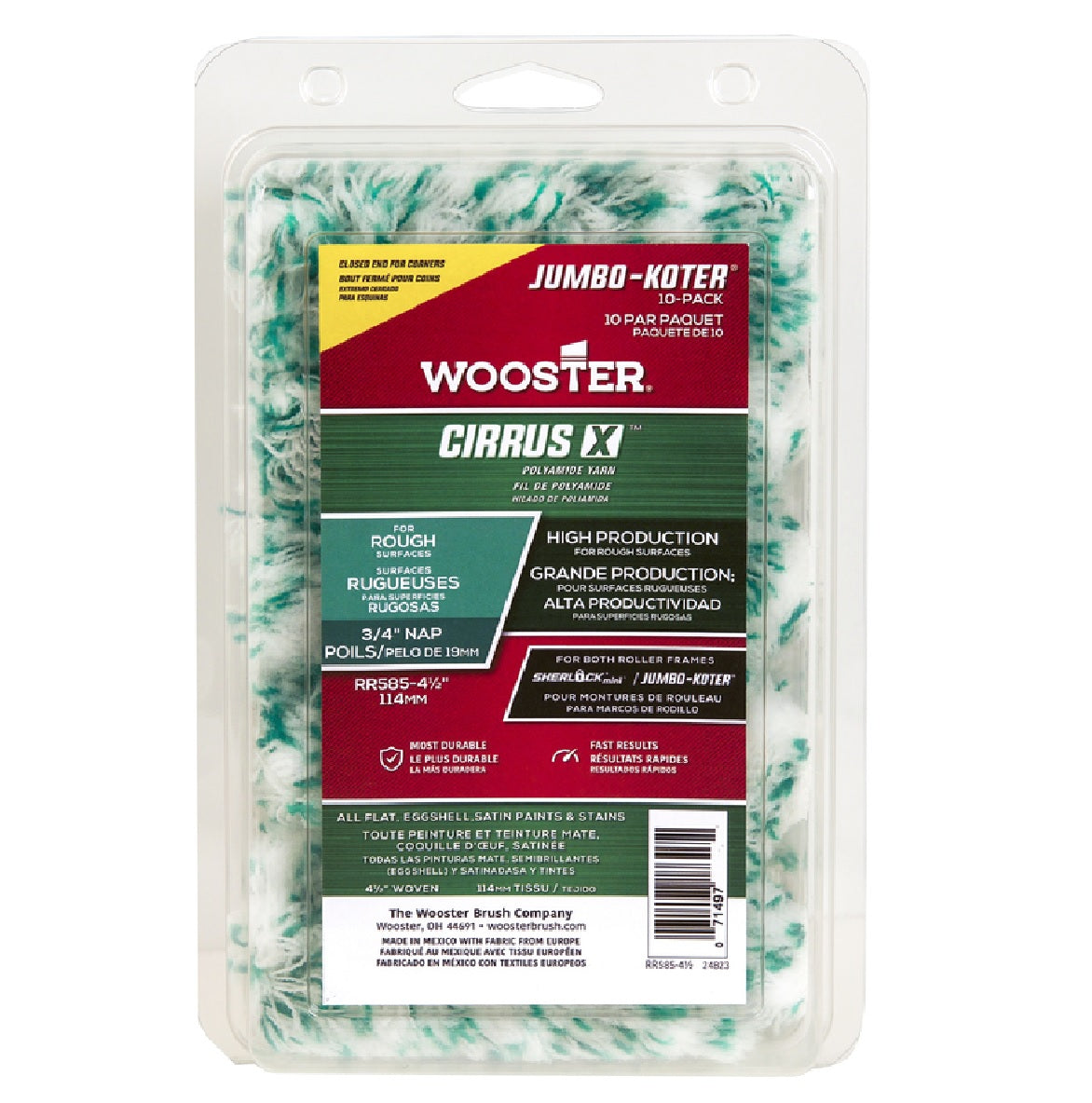 Wooster RR585-4 1/2 Jumbo Paint Roller Cover, Green/White