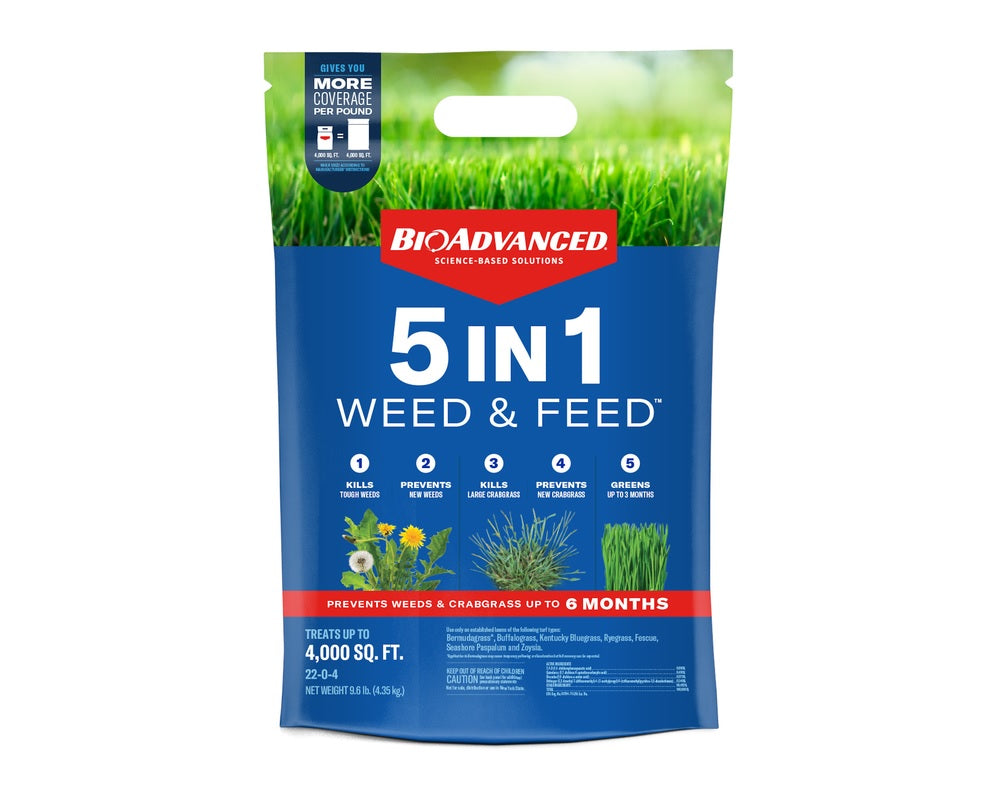 BioAdvanced 704860L 5 In 1 Weed & Feed Lawn Fertilizer, 4000 sq. ft