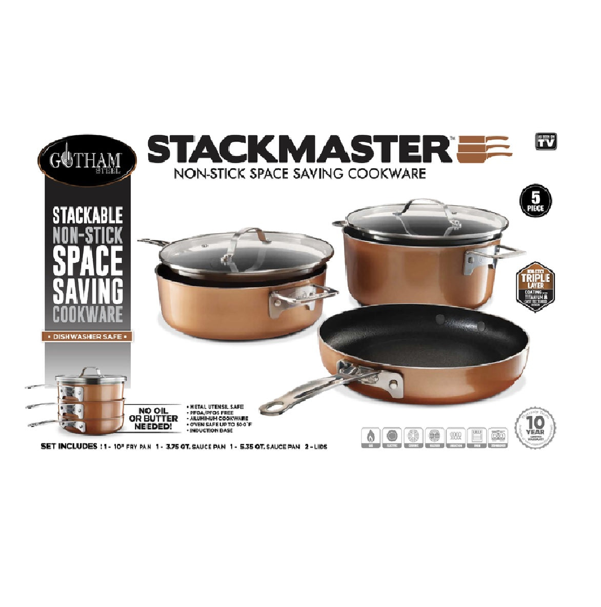 Gotham Steel 2909 As Seen On Tv Stackmaster Fry Pan Set