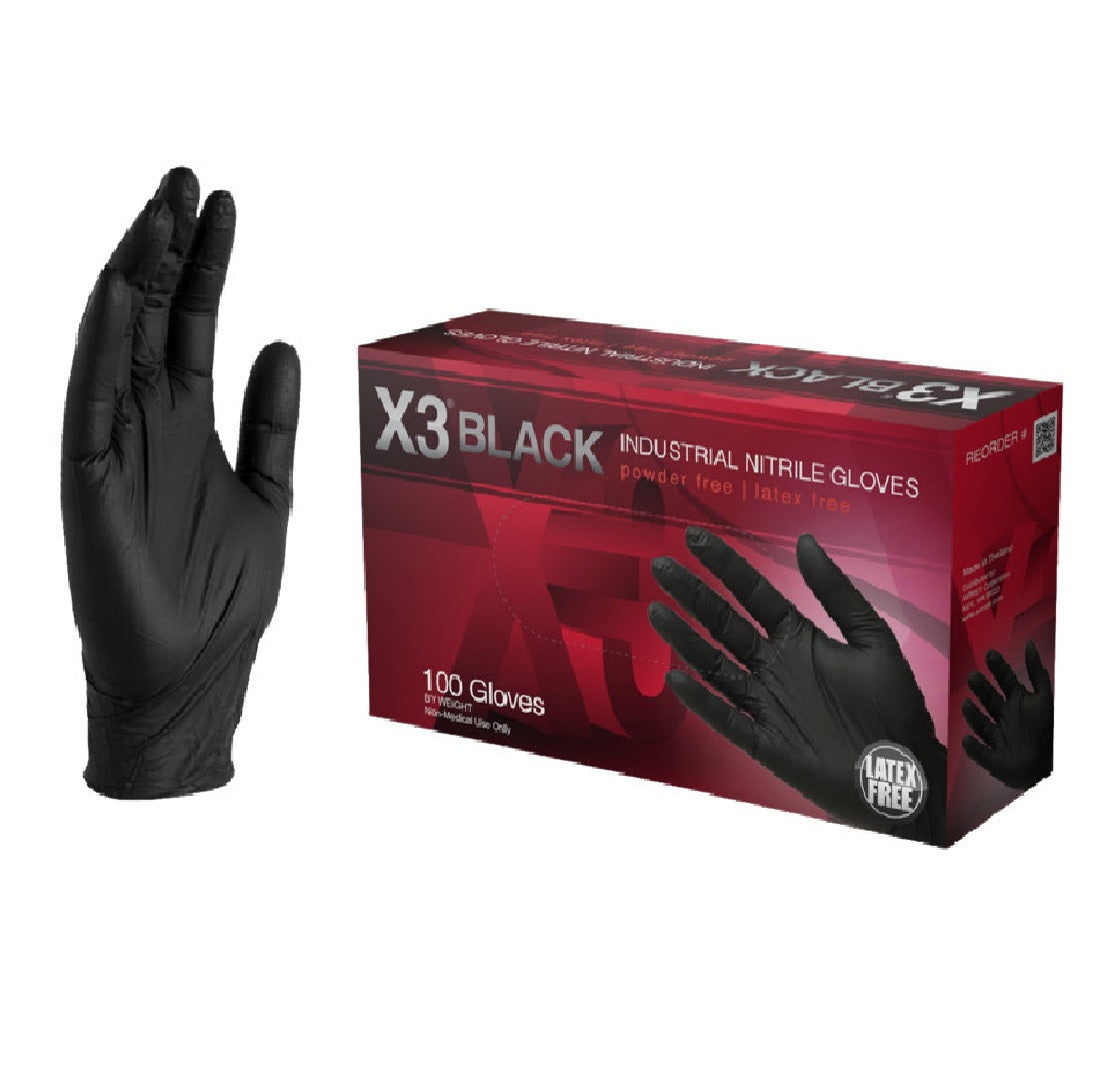 Ammex BX346100 Disposable Gloves, Black, Large, Box of 100