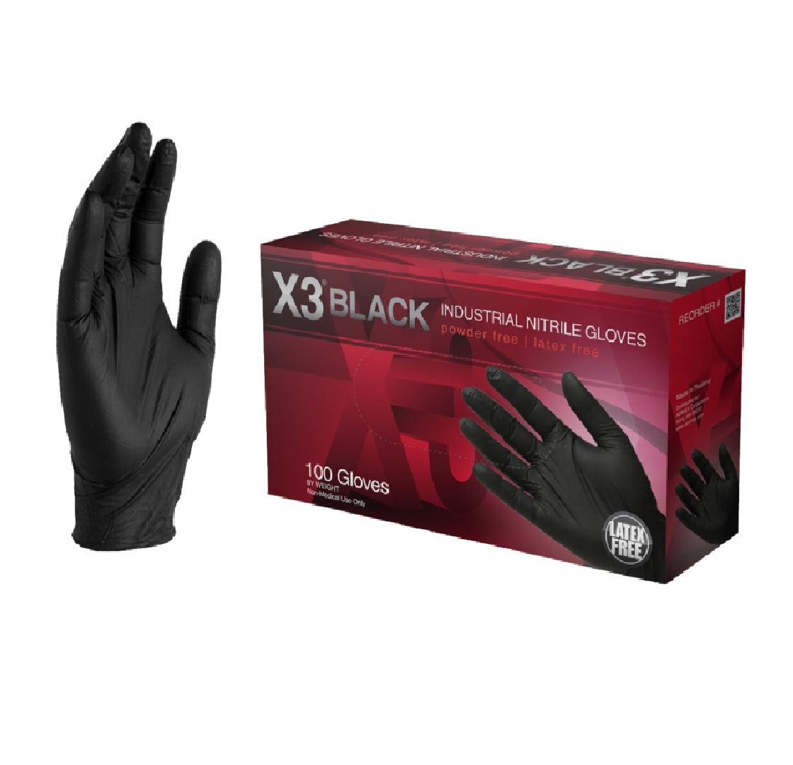 Ammex BX348100 X3 Disposable Gloves, X-Large, Nitrile