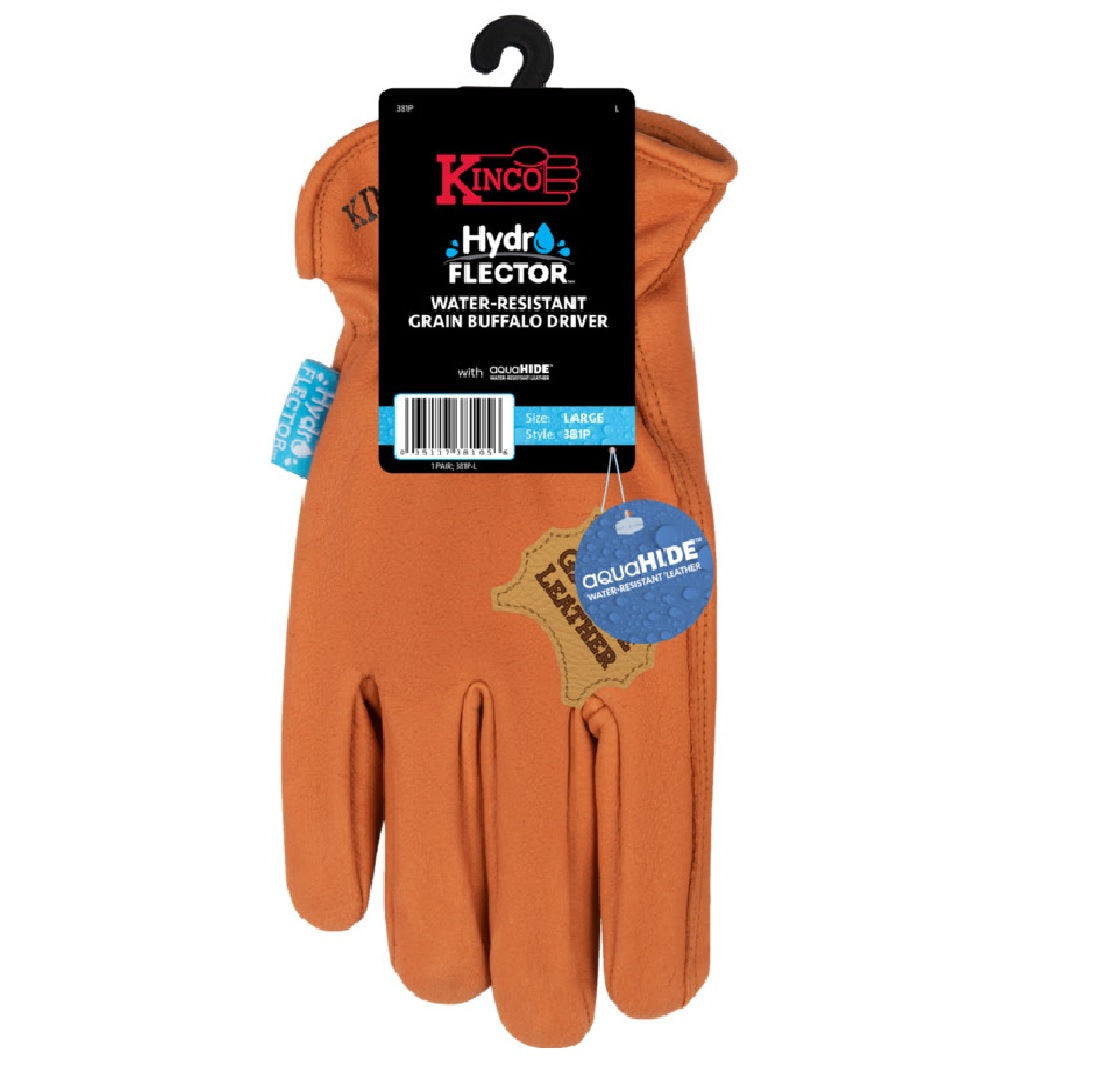 Kinco 381P-L Buffalo Leather Elastic Work Gloves, Large