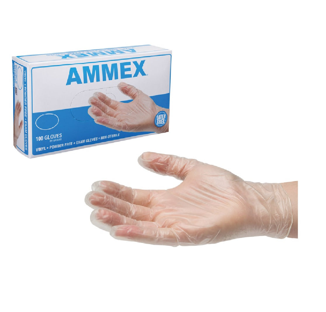 Ammex VPF64100 Clear Disposable Gloves, Medium
