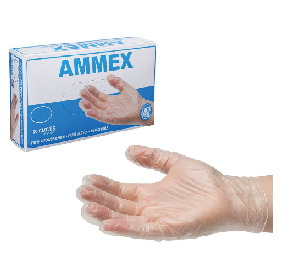 Ammex VPF66100 Clear Disposable Gloves, Large