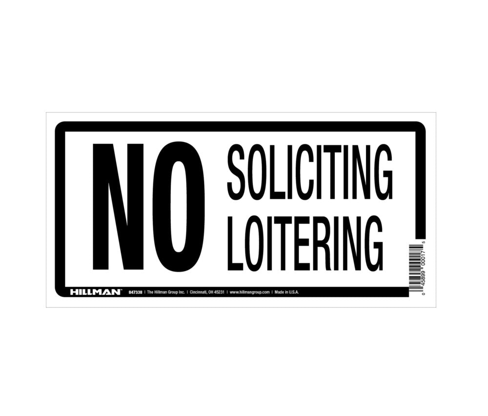Hillman 847338 English No Soliciting Sign, 5" x 10", White
