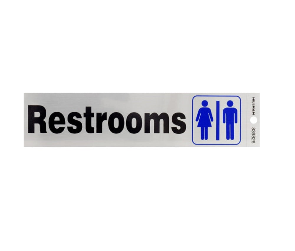 Hillman 839826 English Restroom Decal, 2" x 8", Silver