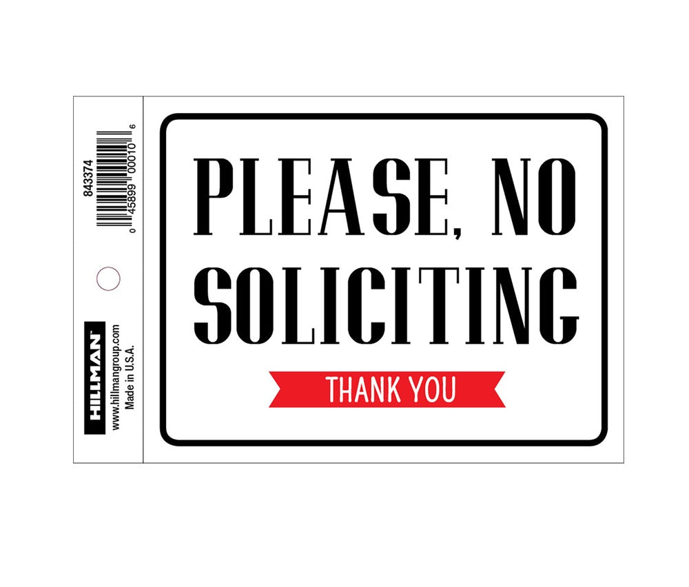 Hillman 843374 English No Soliciting Decal, 4" x 6", White