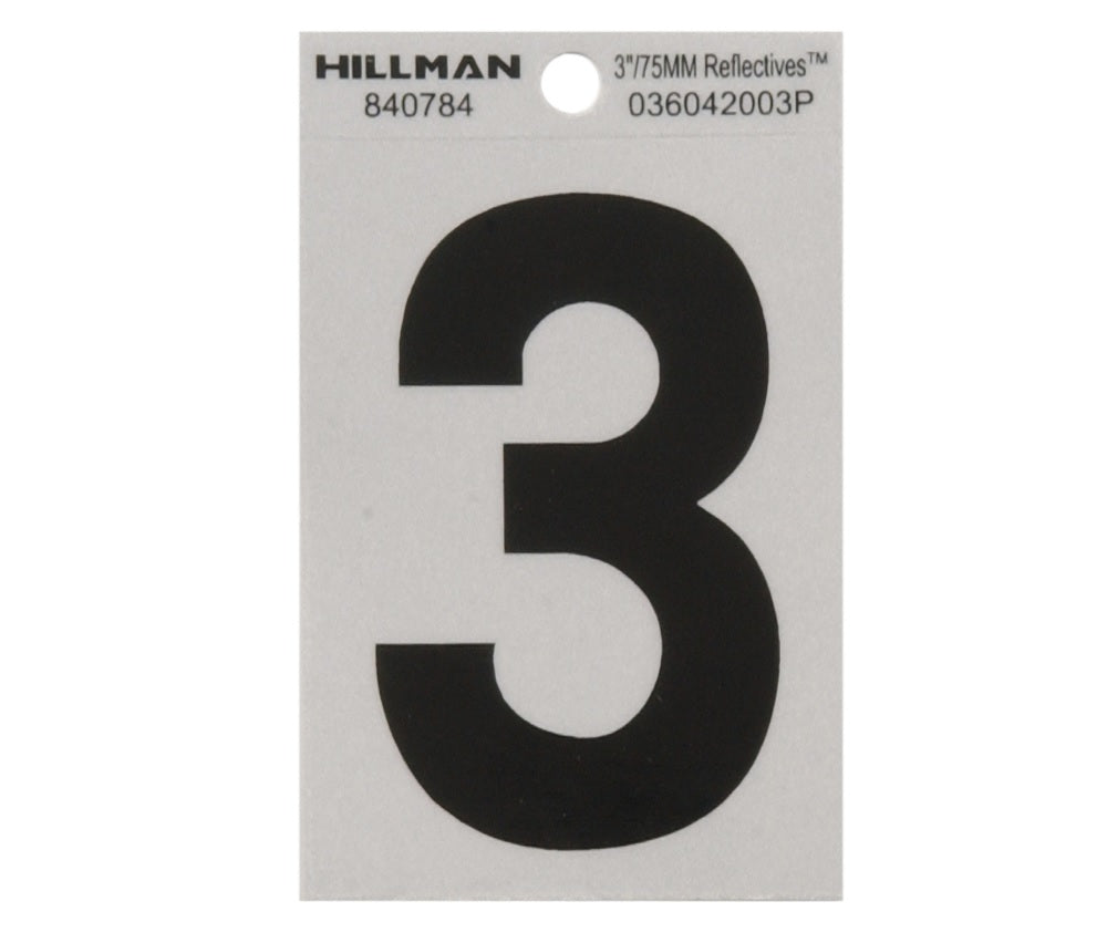 Hillman 840784 Reflective Mylar Self-Adhesive Number, Black, 1 pc.