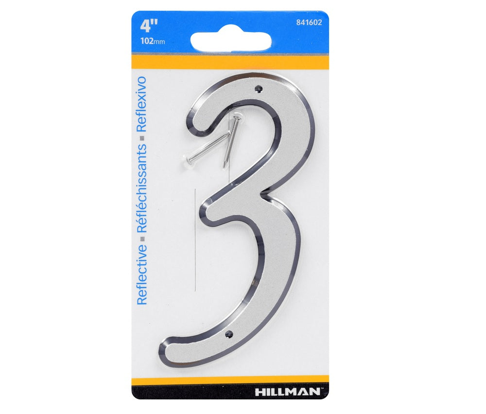 Hillman 841602 Reflective Plastic Nail-On Number, Silver, 1 pc