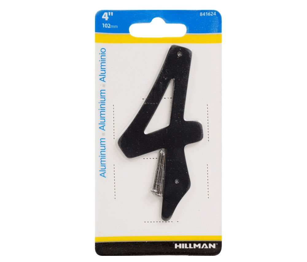 Hillman 841624 Aluminum Nail-On Number, 4", Black, 1 pc