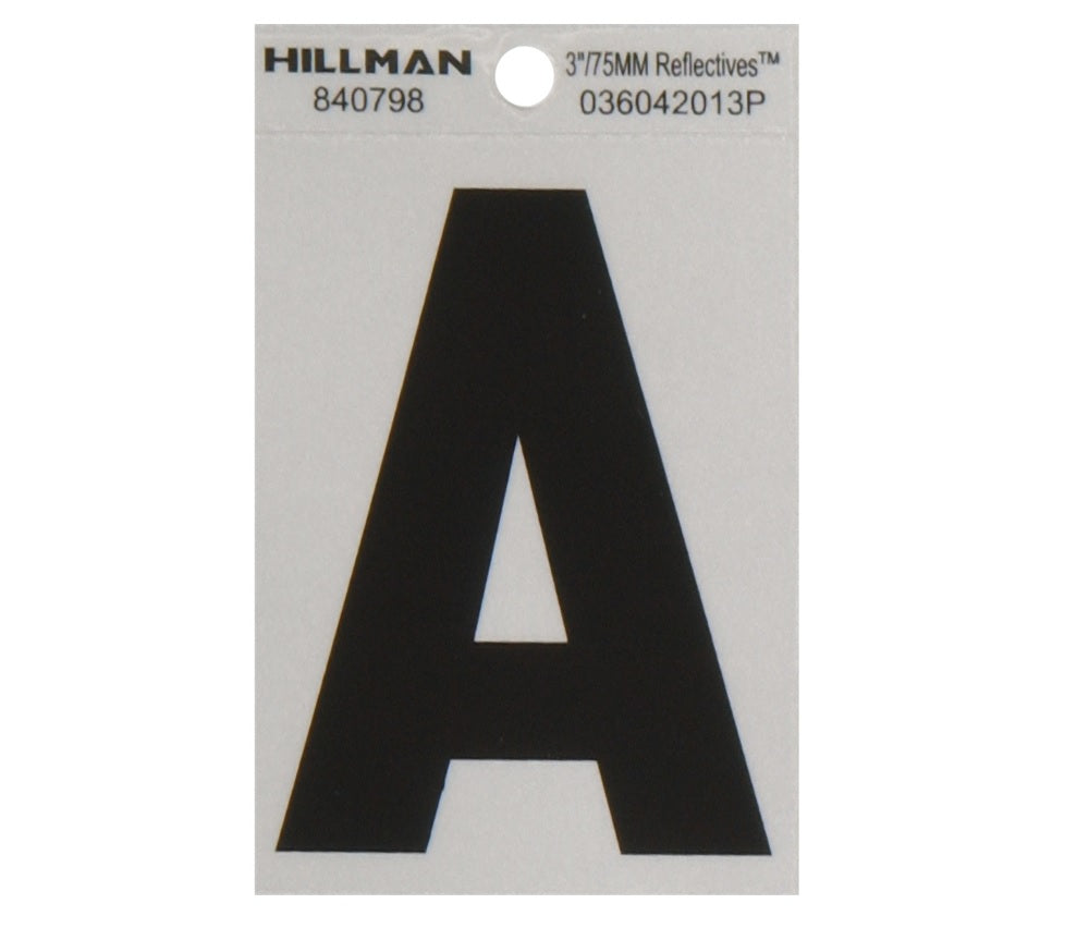Hillman 840798 Reflective Mylar Self-Adhesive Letter, Black, 1 pc